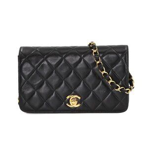 CHANEL Matelasse Chain Shoulder Bag Leather Black Vintage Purse 90279036